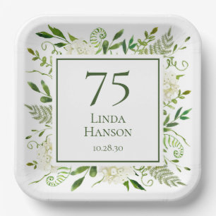 75th Birthday White Hydrangeas Paper Plate