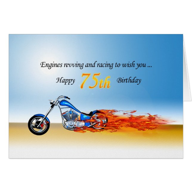 75th Birthday with a Flaming Motorcycle (Front Horizontal)