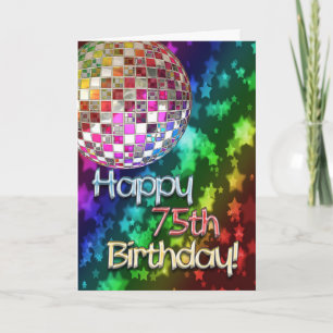 75th birthday with disco ball and rainbow of stars card