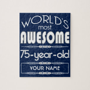 75th Birthday Worlds Best Fabulous Dark Blue Jigsaw Puzzle