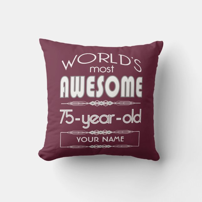 75th Birthday Worlds Best Fabulous Dark Red Maroon Outdoor Cushion (Front)