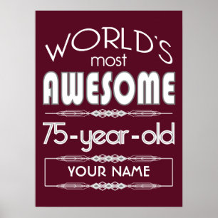 75th Birthday Worlds Best Fabulous Dark Red Poster
