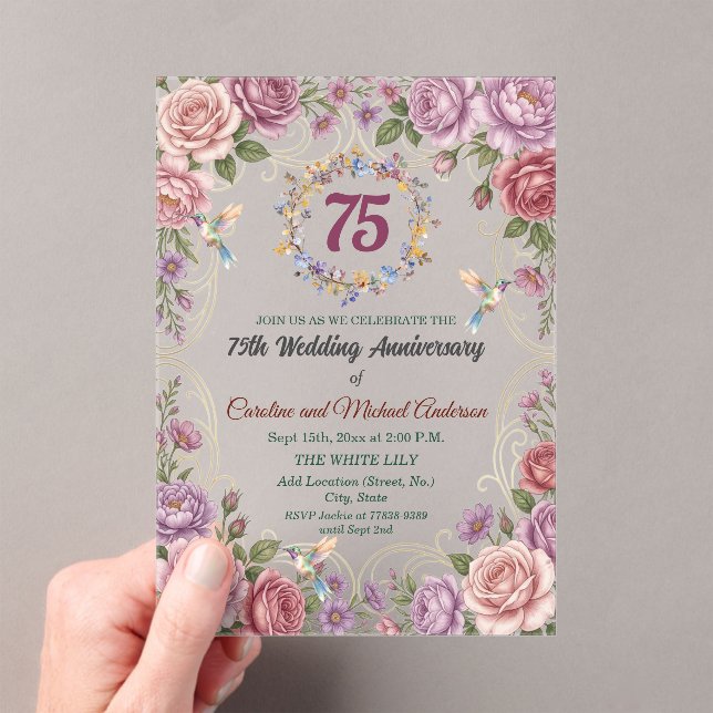75th Blue Sapphire Wedding Anniversary  Acrylic Invitations (Insitu (Handheld))