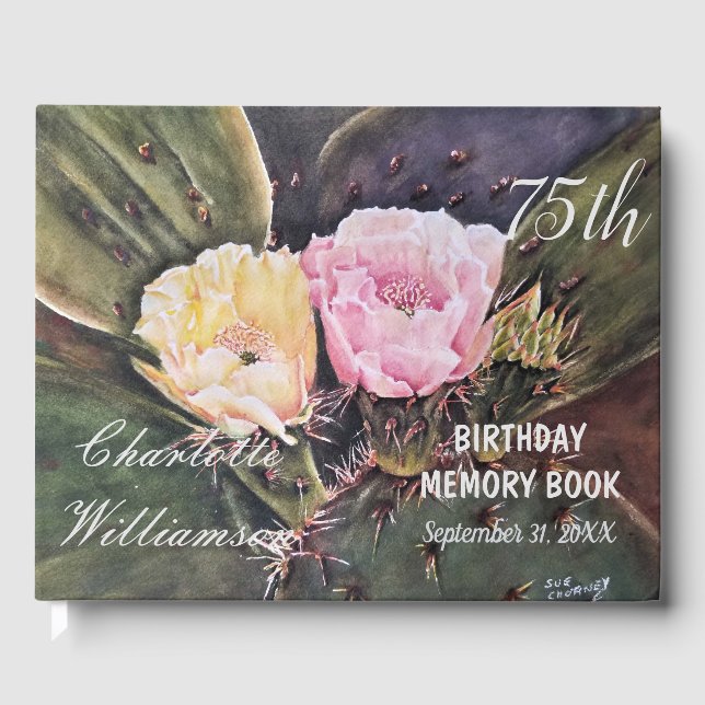 75th Cactus Floral Birthday Memory Guest Book (Front)