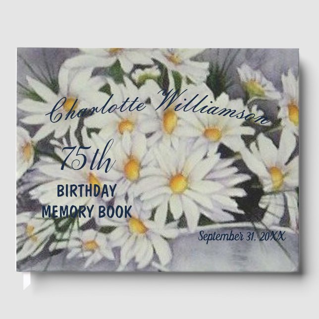 75th Daisy Bouquet Floral Birthday Memory Guest Book (Front)