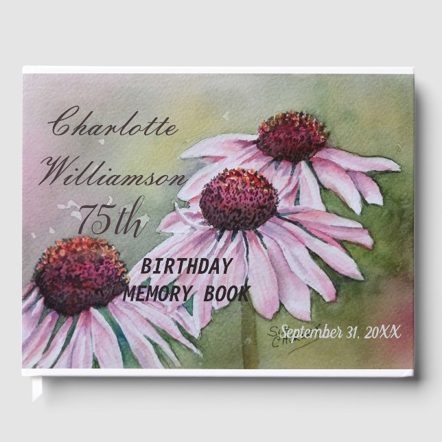 75th Daisy Floral Birthday Memory Guest Book (Front)