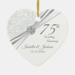 75th Diamond Wedding Anniversary Ceramic Tree Decoration