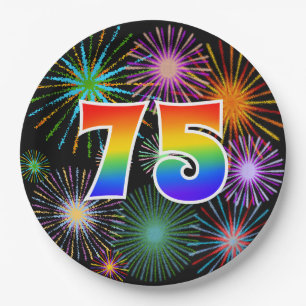 75th Event - Fun, Colourful, Bold, Rainbow 75 Paper Plate