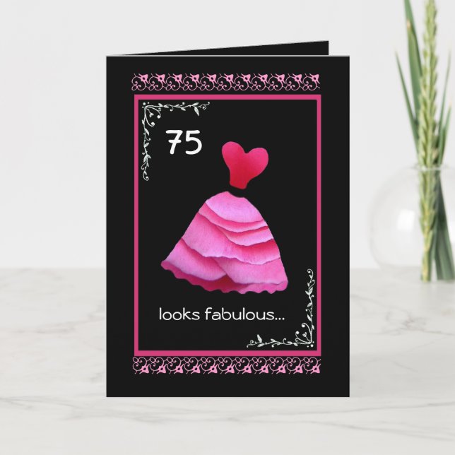 75th Fabulous Birthday with Pink Dress Card (Front)