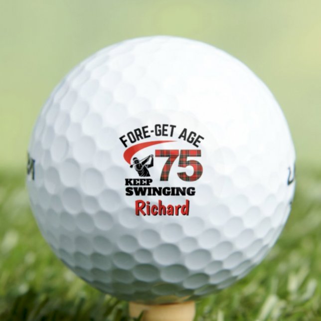75th Gift for Co-Worker – 70 Years Red Plaid Gift Golf Balls (Creator Uploaded)