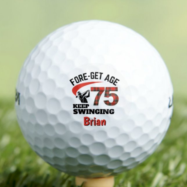 75th Gift for Neighbour – Red Tartan Fun Golf Balls (Creator Uploaded)