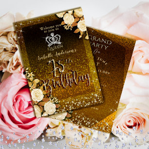 75th Glittering Crown Gold Birthday Invitation