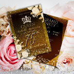 75th Glittering Crown Gold Birthday  Invitation<br><div class="desc">Special glittering crown birthday card with roses.</div>