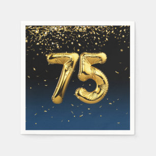 75th Gold Party Balloons and Confetti Napkins