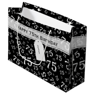 75th Happy Birthday Black/White Number Pattern Large Gift Bag