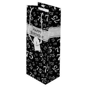 75th Happy Birthday Black/White Number Pattern Wine Gift Bag