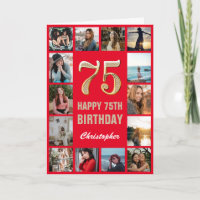 75th Happy Birthday Red and Gold Photo Collage