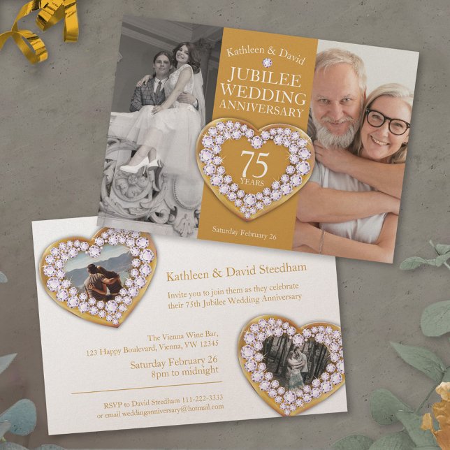 75th jubilee wedding anniversary heart party invitation (Creator Uploaded)