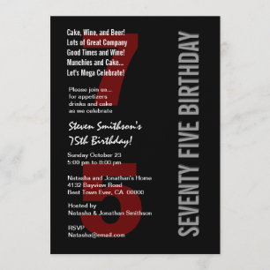 75th Modern Birthday Black Red Premium Paper V04 Invitation