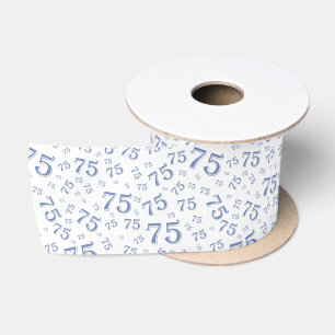 75th Modern Random Number Pattern Blue /White Satin Ribbon