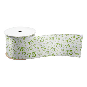 75th Modern Random Number Pattern Green/White Satin Ribbon