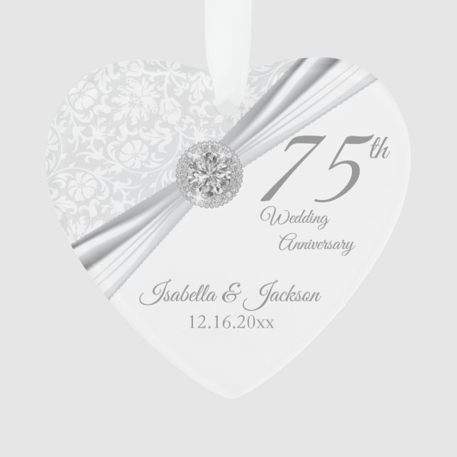 75th or 60th Diamond Wedding Anniversary Keepsake Ornament (Front)