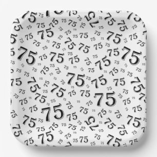 75th Party Random Number Pattern Black/White Paper Plate