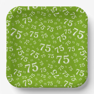75th Party Random Number Pattern Green/White Paper Plate