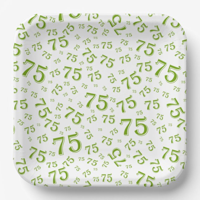 75th Party Random Number Pattern Green/White Paper Plate (Front)