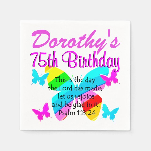 75TH PERSONALIZED BIRTHDAY BUTTERFLY NAPKINS (Front)