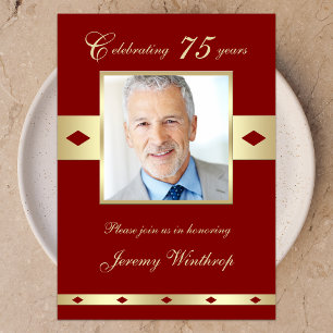 75th Photo Birthday Party Invitation Burgundy 75