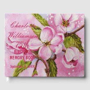 75th Pink Blossoms Floral Birthday Memory Guest Book