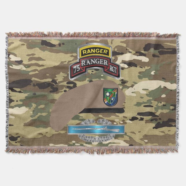 75th Ranger Regiment Combat Veteran Camo Throw Blanket (Front)