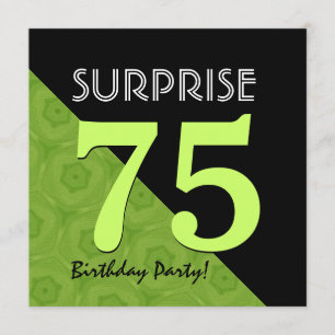 75th Surprise Birthday Lime Green and Black V06B Invitation