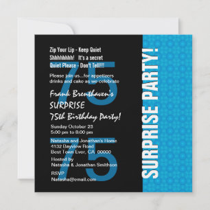 75th Surprise Birthday Modern Turquoise Blue V103 Invitation