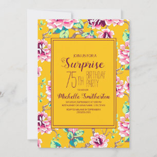 75th Surprise Birthday Party Yellow Pink Flowers