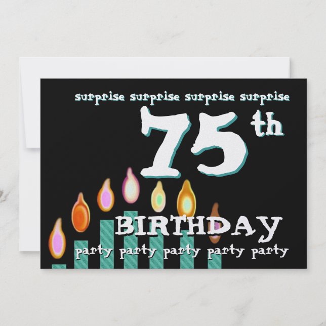 75th SURPRISE Birthday Teal Candles Invitation (Front)