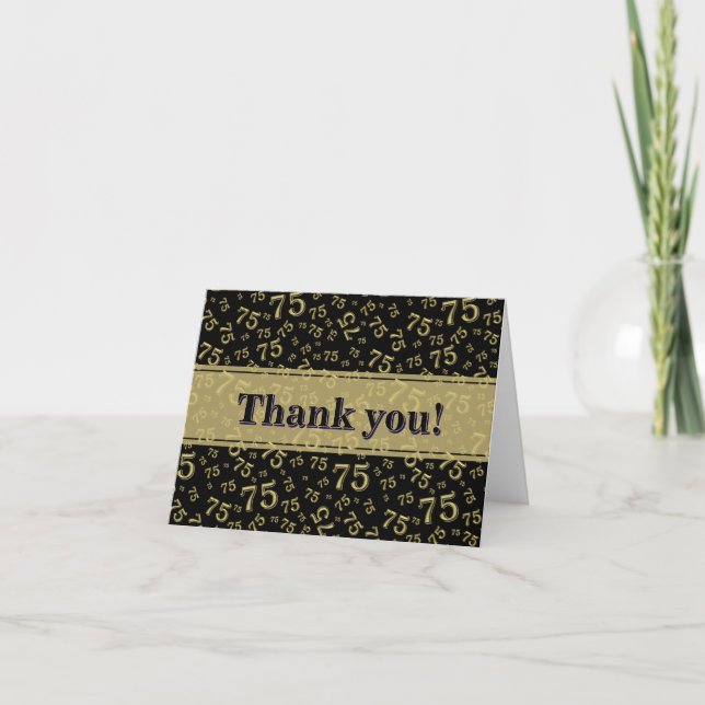 75th "Thank you!" Black/Gold Number Pattern Thank You Card (Front)