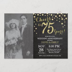 75th Wedding Anniversary Chalkboard Black and Gold Invitation