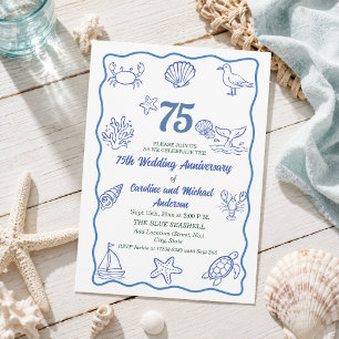 75th Wedding Anniversary Chic Hand Drawn Sea Life Invitation