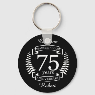 75th Wedding ANNIVERSARY DIAMOND GOLD Key Ring