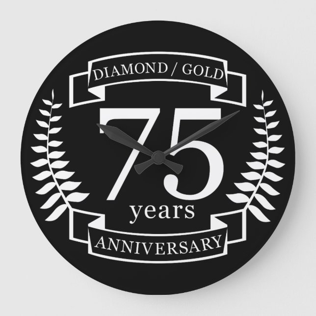 75th Wedding ANNIVERSARY DIAMOND GOLD Large Clock (Front)