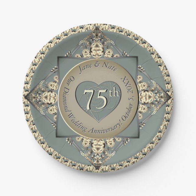 75th Wedding Anniversary Diamond  Paper Plate (Front)