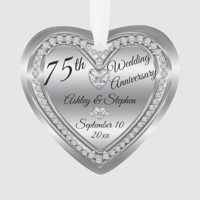 75th Wedding Anniversary Diamond Photo Keepsake Ornament (Front)
