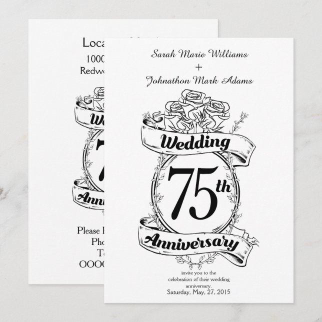 75th Wedding Anniversary Flowers Invitation (Front/Back)