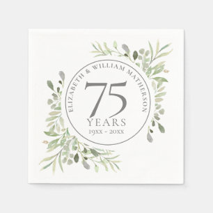 75th Wedding Anniversary Greenery Watercolor Napkin