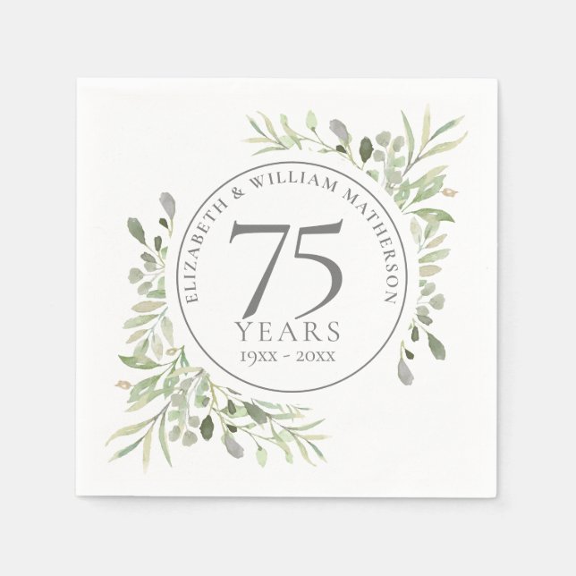 75th Wedding Anniversary Greenery Watercolor Napkin (Front)