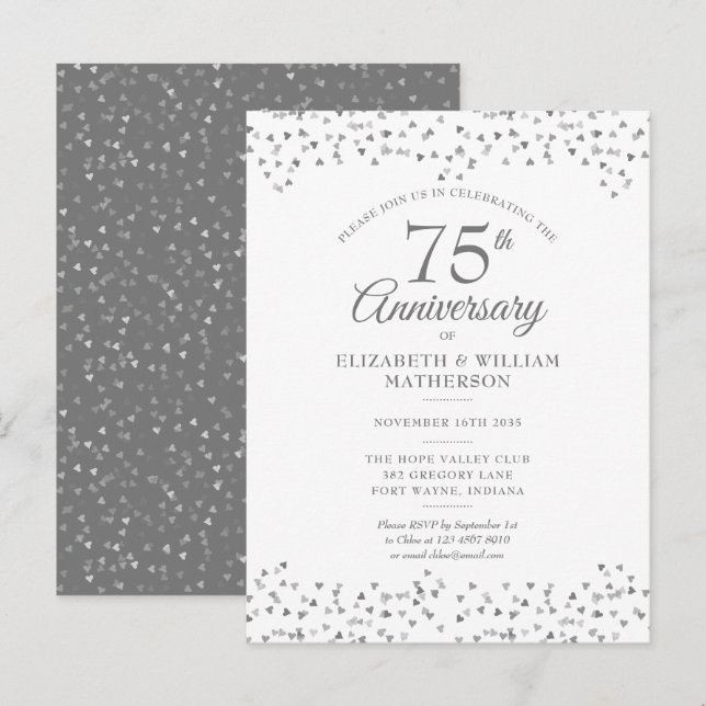75th Wedding Anniversary Love Hearts Confetti  Invitation Postcard (Front/Back)