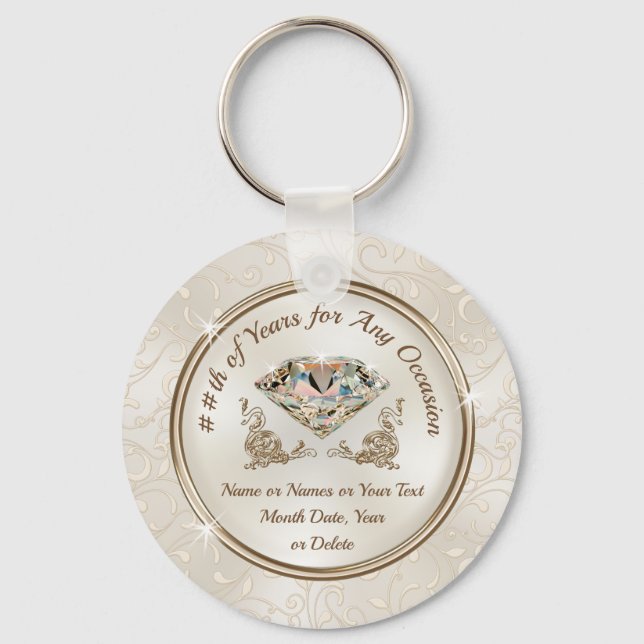 75th Wedding Anniversary Party Favours or ANY YEAR Key Ring (Front)