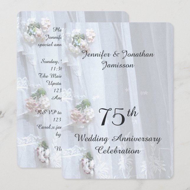 75th Wedding Anniversary Party, Vintage Lace Invitation (Front/Back)